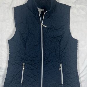 Christopher & Banks Navy Quilted Vest, Star Pattern, EUC, Women’s Petite Small